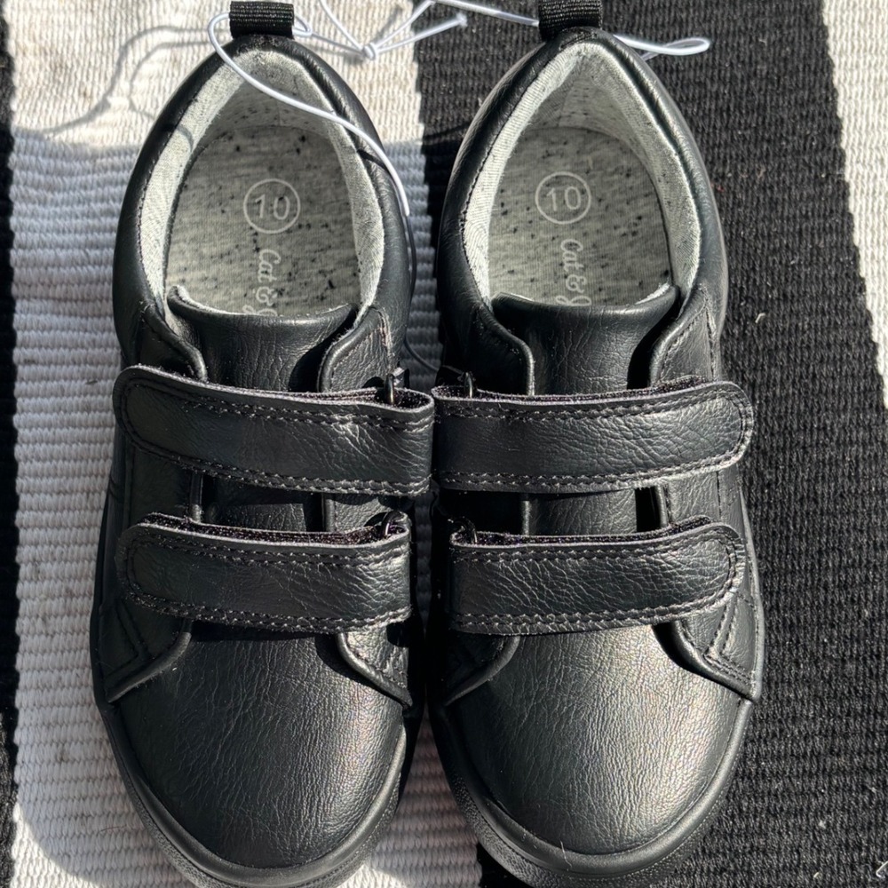 Cat & Jack Kids Black Faux Leather Double Strap Sneakers Size 10 Non-Marking